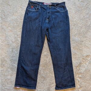 Akademiks Jeans Mens 40x32 Blue Baggy Loose Fit Embroidered Streetwear Y2K Denim